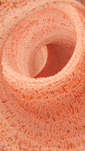 A close-up shot of damaged villi in the small intestine, characteristic of celiac disease, contrasted with healthy villi, illustrating the impact of gluten on individuals with this autoimmune condition.