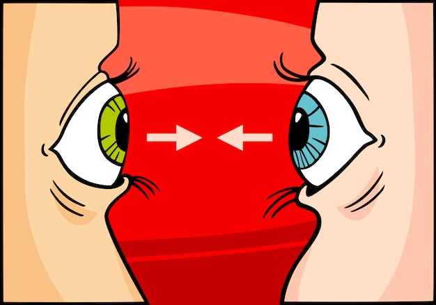 An illustration showing a healthy eye versus an eye affected by common eye conditions like glaucoma, cataracts, and macular degeneration. The illustration is split, with one side depicting a clear, healthy eye and the other showing the effects of each of the mentioned conditions.