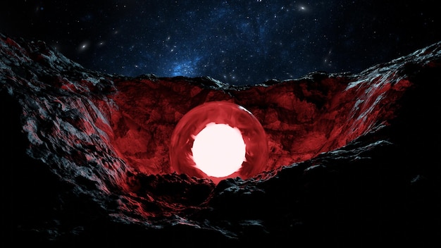 An artist's depiction of a black hole accreting matter from a nearby star, showing jets of particles being ejected from the poles.
