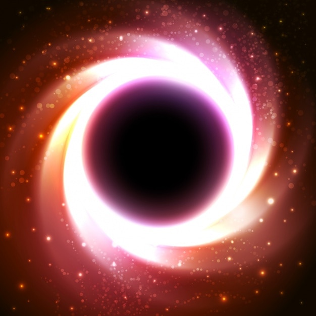 A simulation showing gravitational lensing around a black hole, with the light from background galaxies distorted into rings.
