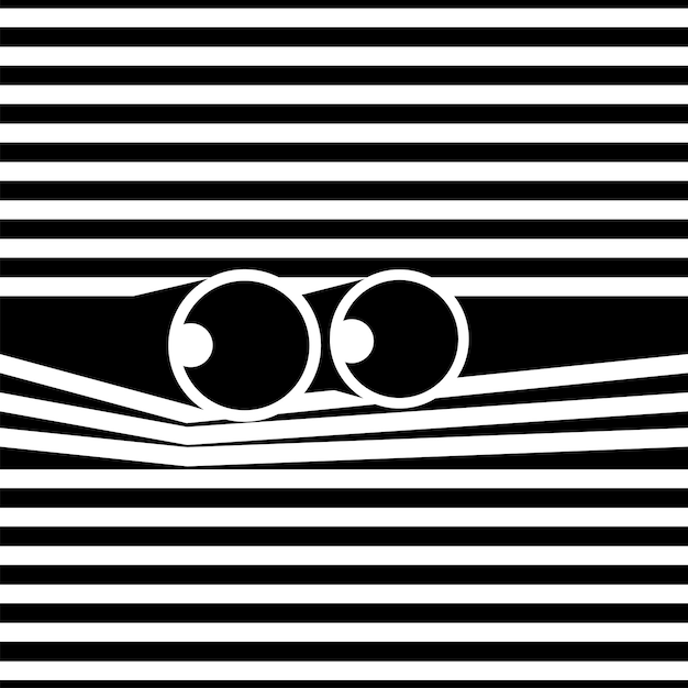 A geometric illusion of two parallel lines appears curved when surrounded by alternating patterns of inward and outward facing chevrons. The eye is tricked into perceiving the lines as non-parallel due to the context provided by the surrounding patterns.