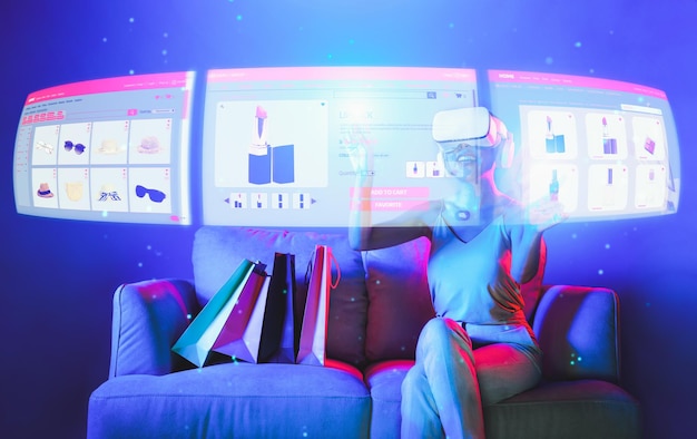 A futuristic living room with a large holographic display showing interactive TV content and people interacting with it via gestures.